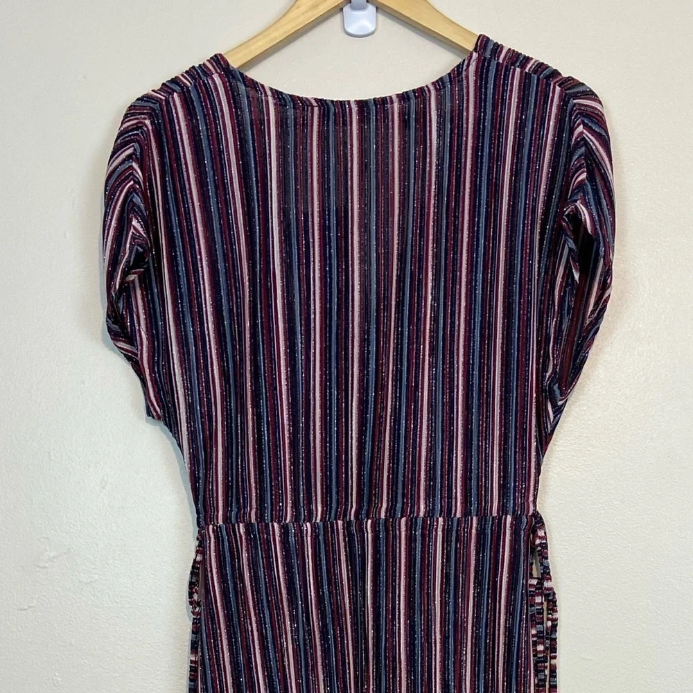 NWT Sfera Striped Metallic Midi Side Tassel Dress